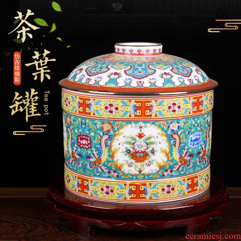 Jingdezhen colored enamel porcelain tea pot and tea cake tea pot with cover seal moisture large storage tank