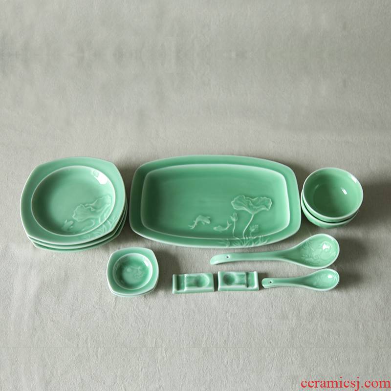 Poly real scene celadon creative Chinese ceramic tableware single dishes cup suit household pure color special dishes