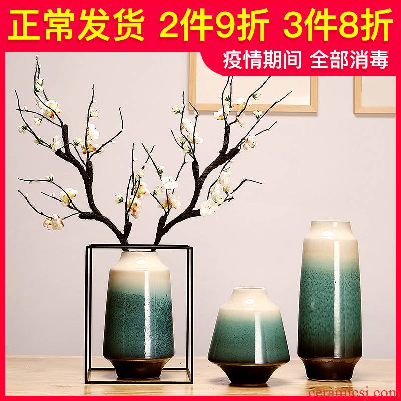Jingdezhen ceramics vase sitting room porch dried flowers flower arrangement of Chinese style household creative decorations furnishing articles suit
