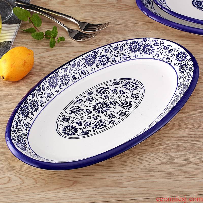 Creative tableware fish dish large household ceramic plate under the glaze color blue and white porcelain steamed fish dish steaming roast whole fish dish