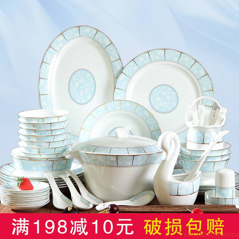 Jingdezhen ceramic tableware Korean household contracted eat bowl chopsticks sets ipads China dishes 56 head plate combination