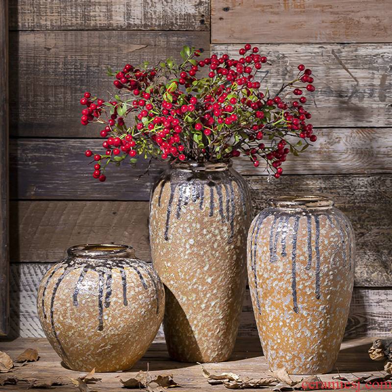 Jingdezhen ceramic vase furnishing articles restoring ancient ways is the living room table flower arranging aquatic flowers coarse pottery archaize do old porcelain