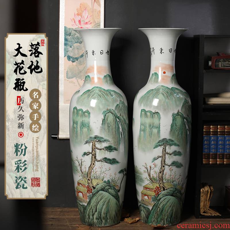 Sun dongsheng jingdezhen ceramics of large vases, hand - made pastel landscape porcelain furnishing articles sitting room adornment