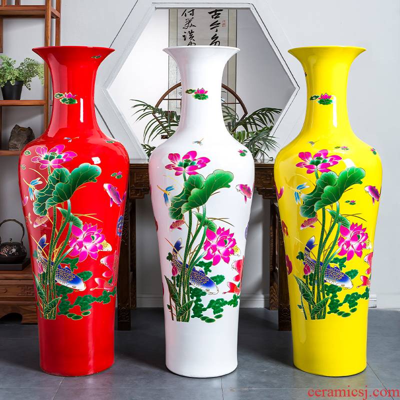 Jingdezhen ceramics China red every year more than large vases, landing a large sitting room adornment of Chinese style household furnishing articles