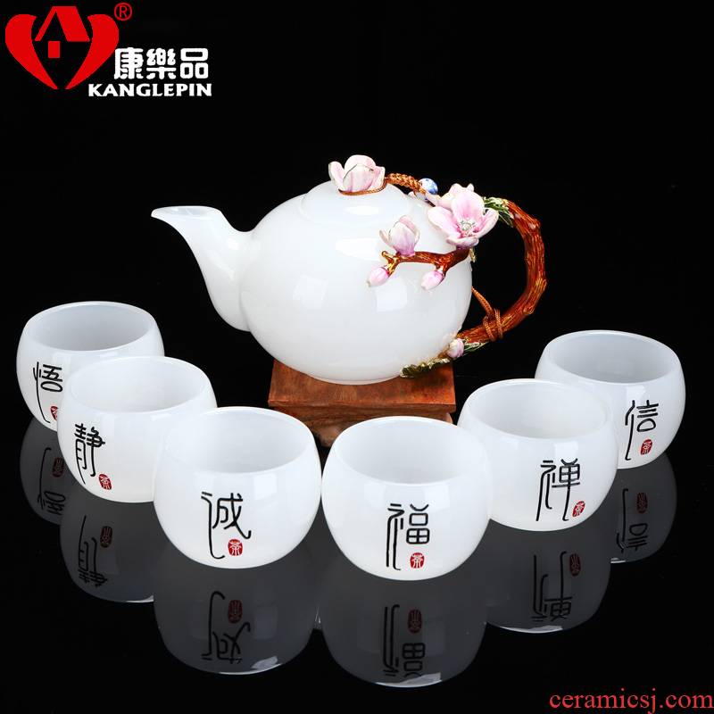 Recreational products a complete set of tea set jade porcelain enamel household office suit dehua white porcelain teapot kung fu tea set