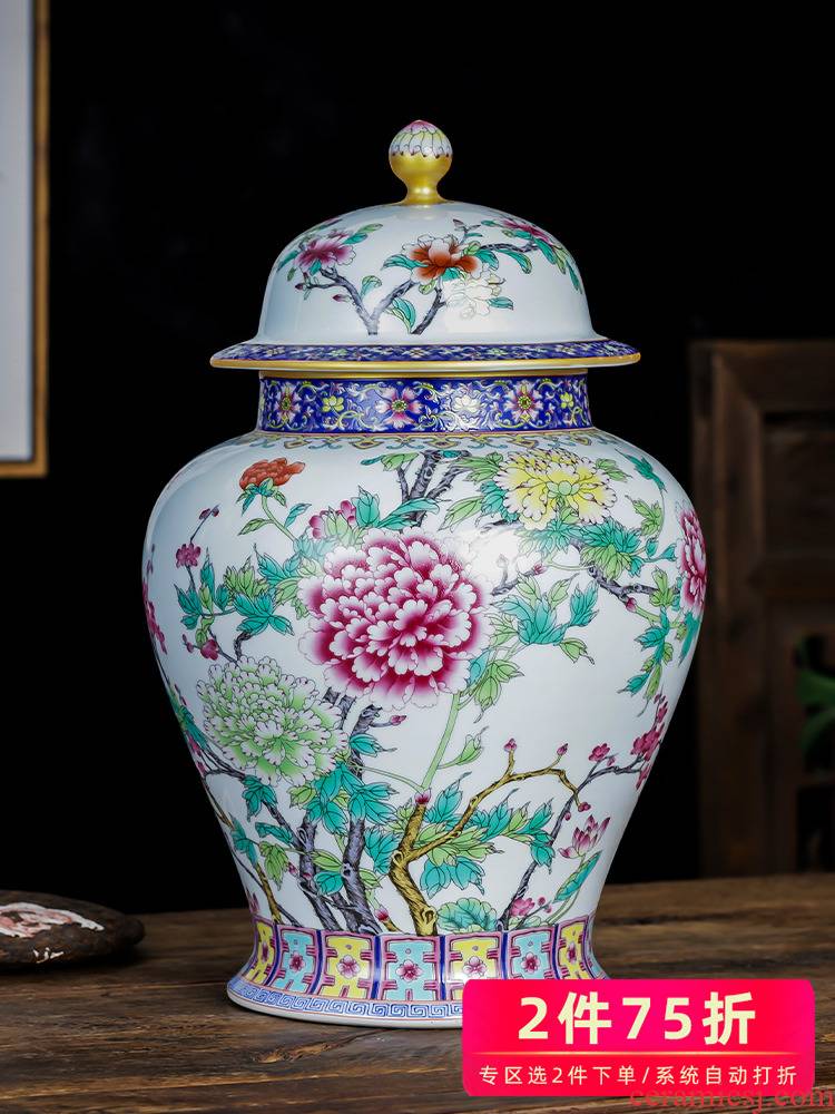 Jingdezhen ceramics caddy fixings large colored enamel high - capacity archaize puer tea storage jar restoring ancient ways