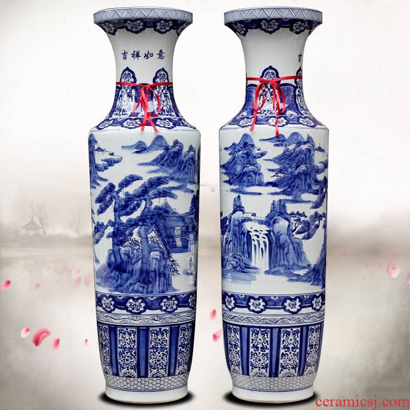 Blue and white landscape of large Blue and white porcelain of jingdezhen ceramics hand - made archaize admiralty vase hotel furnishing articles in the living room