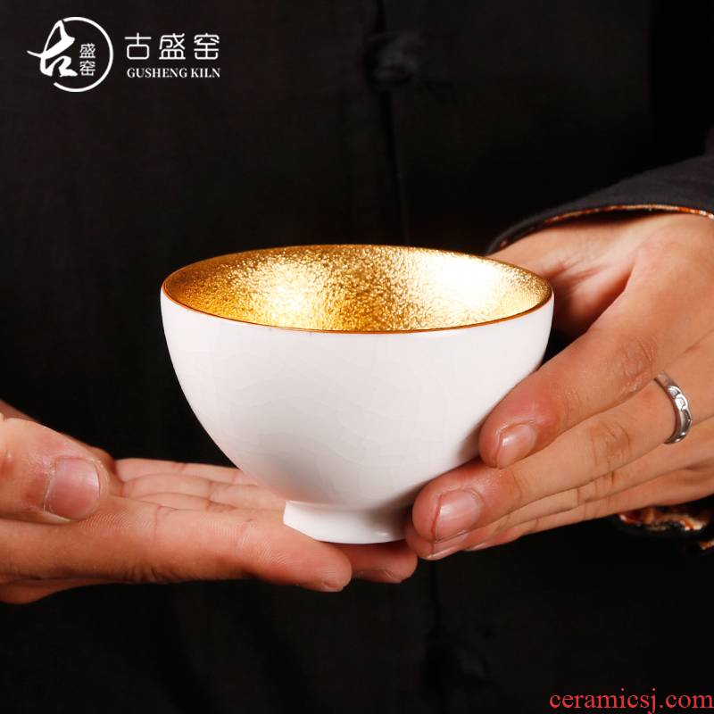 Ancient sheng up gold your up ceramic tea cup 24 k gold, kung fu tea master cup single CPU open for