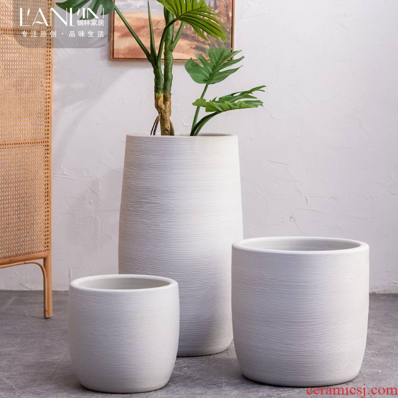 Nordic contracted green plant POTS household decorates sitting room of large diameter white furnishing articles of jingdezhen ceramic vase landing