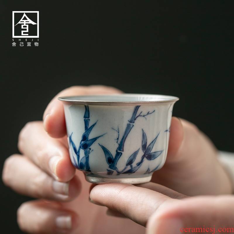 The Self - "appropriate content of jingdezhen hand - made retro sample tea cup small checking ceramic cups kung fu tea cups