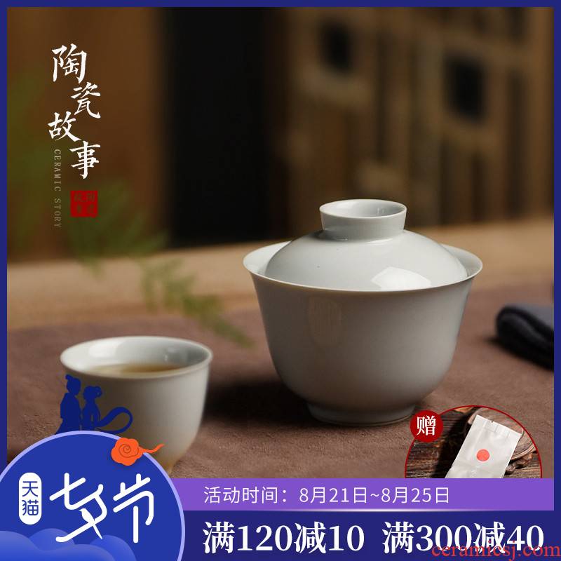 Jingdezhen ceramic tureen single story with cover three to make tea bowl of tea by hand not hot bowl of tea cups