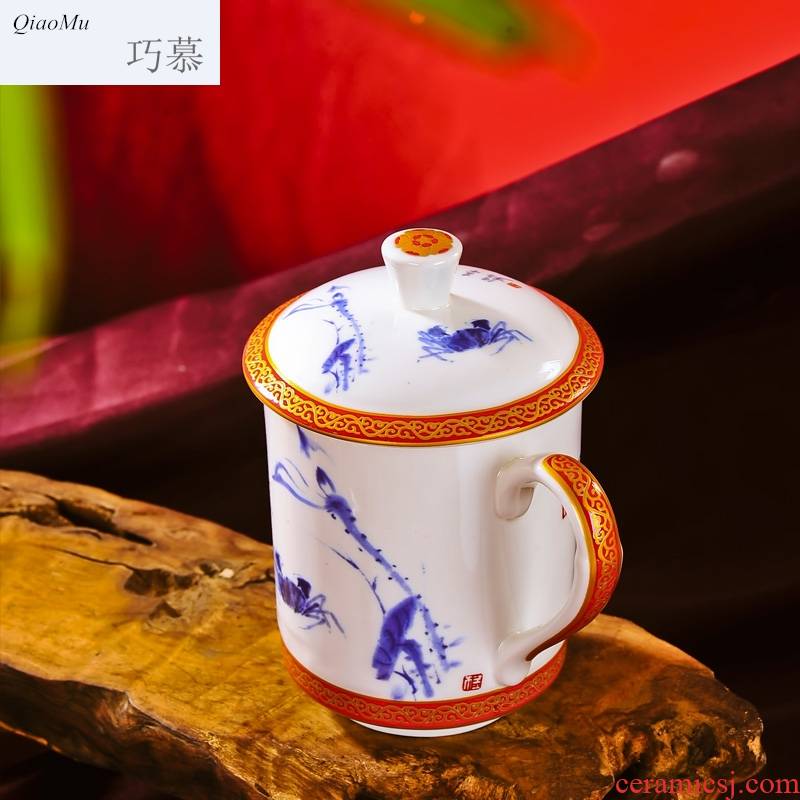 Qiao mu jingdezhen ceramic cups ipads porcelain cup meeting office cup with cover cup gift box packaging