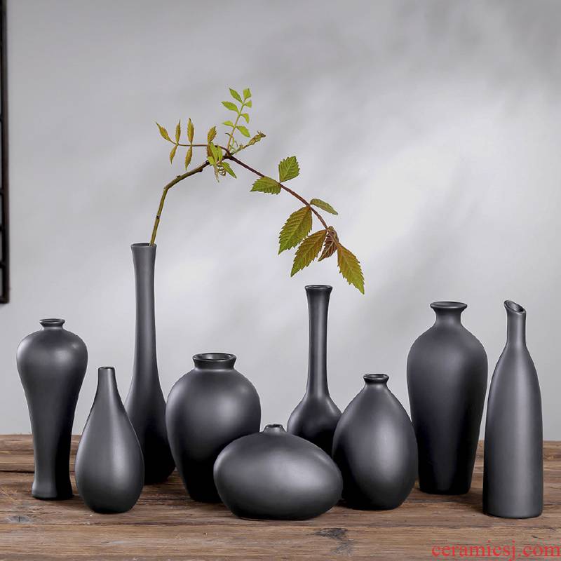Zen ceramic vase sitting room place flower arranging new Chinese style mini black flowers, dried flowers, Japanese tea taking floral
