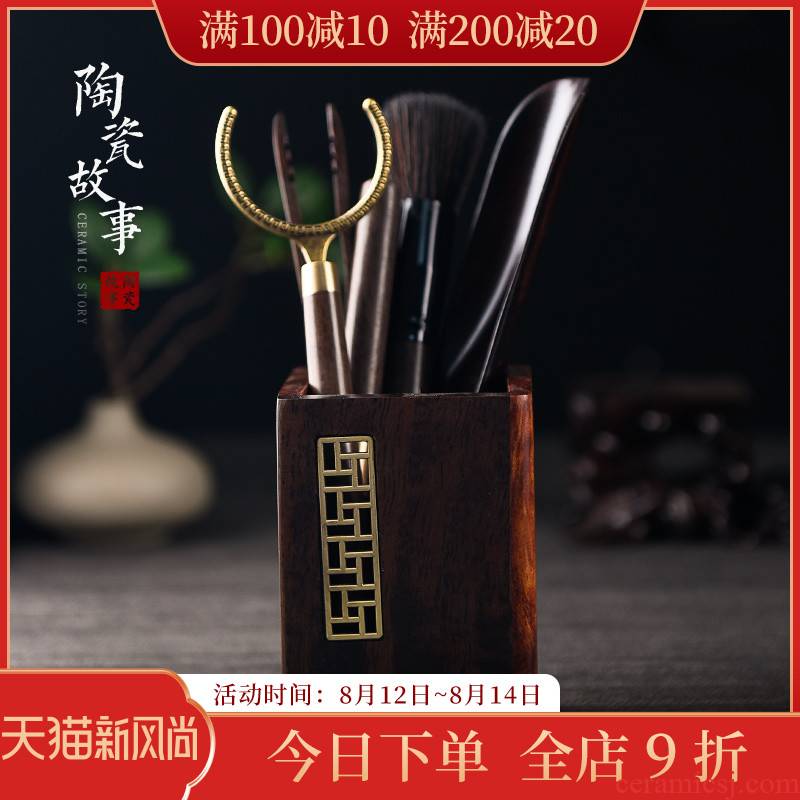 Ceramic tea story 6 gentleman suit ebony kung fu tea set of zen tea tool ChaGa knife spoon