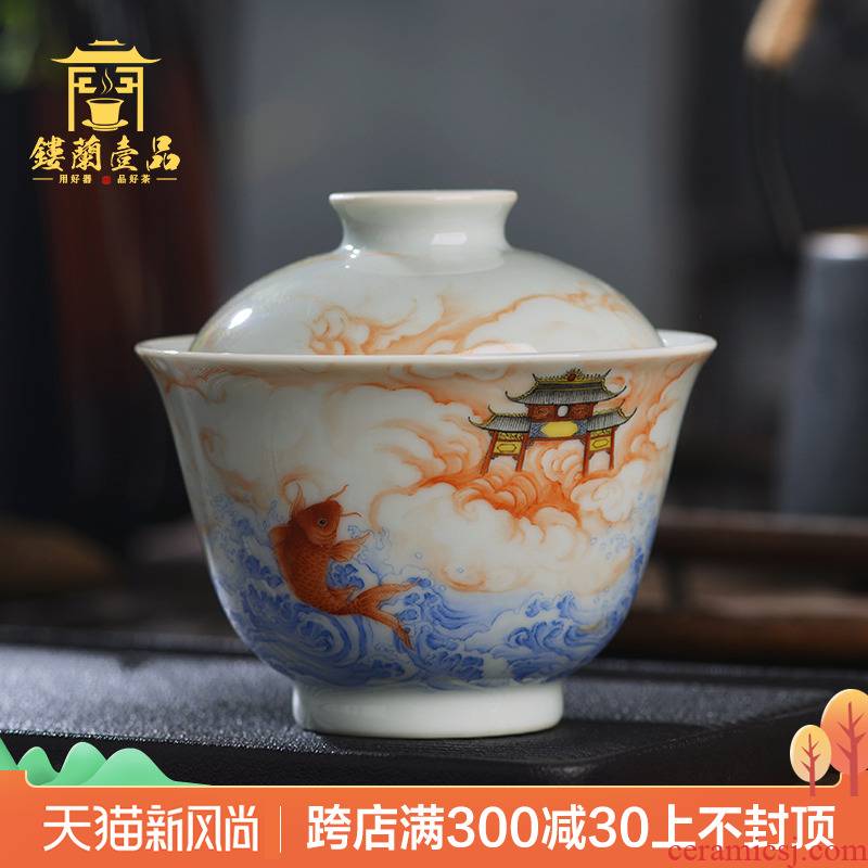 Jingdezhen ceramic famille rose leap by hand all three just two just tureen kung fu tea large bowl