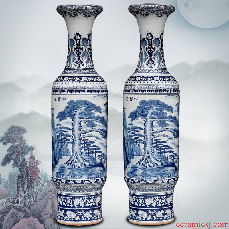 Blue and white porcelain jingdezhen ceramics of large vase archaize guest - the greeting pine sitting room place hotel decoration