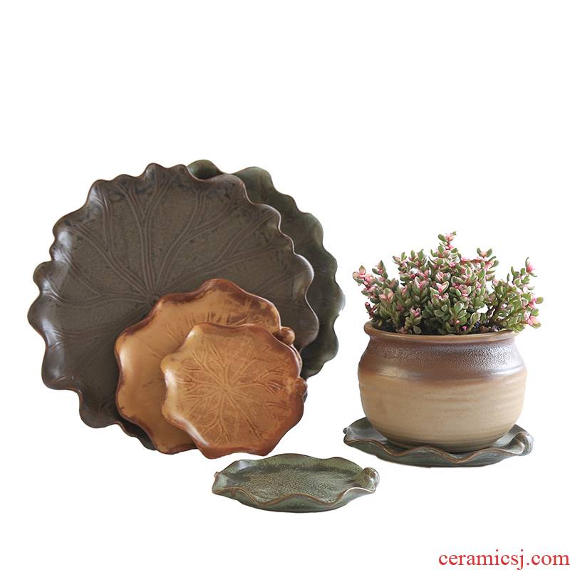 Pot chassis round tray ceramic creative lotus leaf the plants ceramics in tuba basin water pans, fleshy pad tray