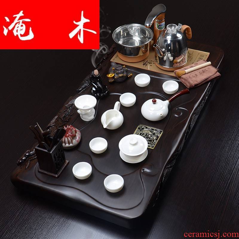 Flooded hand carved Pisces show lotus ebony wood tea tray was four unity of violet arenaceous kung fu tea set