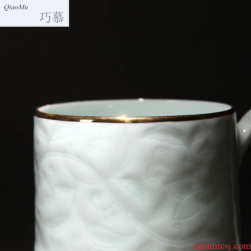 Qiao mu ceramic cups with cover cup boss cup office hand carved tea tea tea cup
