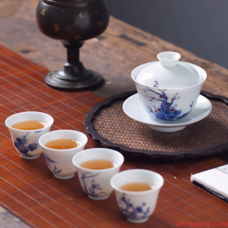 Blue and white sample tea cup white porcelain hand - made ceramic cups masters cup kung fu tea set by patterns single cup by hand