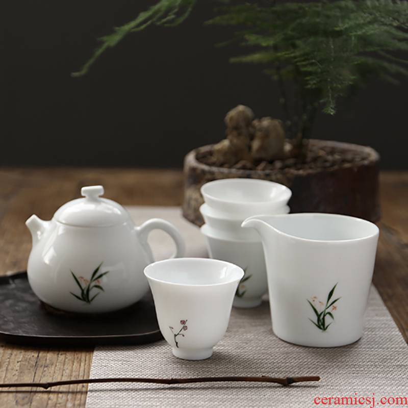 Manual hand - made a set of tea sets white porcelain kung fu tea sample tea cup item noggin household ceramic teapot suit