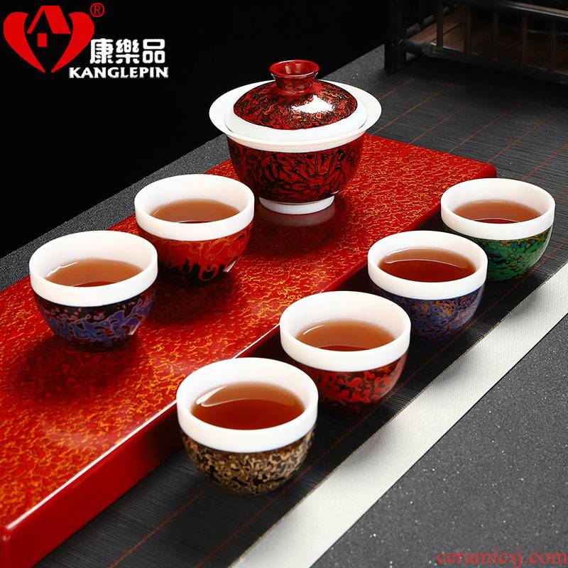 Recreational taste Chinese lacquer lacquer tea Chinese court wind pure manual Chinese lacquer kung fu tea set a complete set of ceramic tea cups