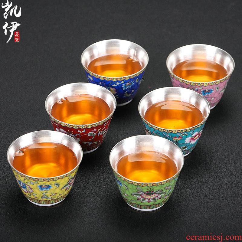 Colored enamel coppering. As 999 silver cup kung fu tea set sample tea cup of jingdezhen ceramic tea cup silver cup home