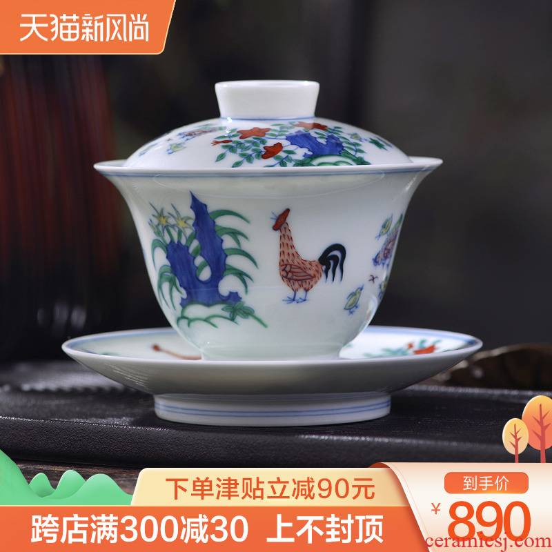 Jingdezhen ceramic all hand copy in color bucket chicken cylinder three large single cup to make tea tureen bowl