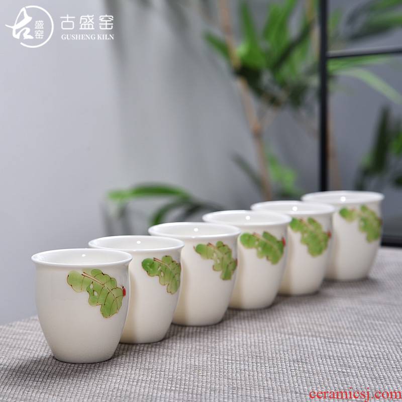 Ancient sheng up new gift boxes, hand - made bucket pastel color glass of jingdezhen ceramic master kung fu tea bowl