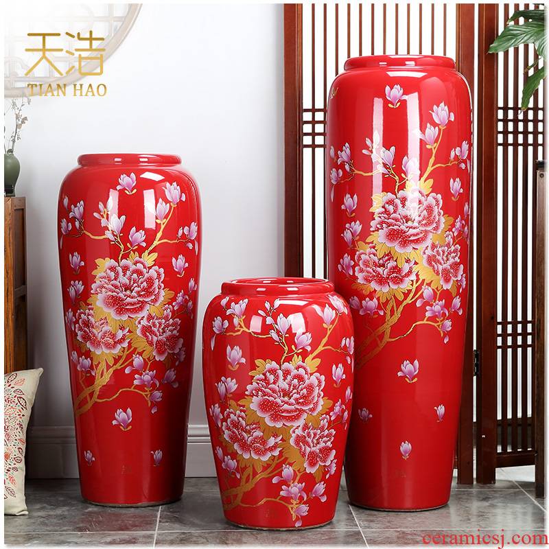 Jingdezhen ceramics 3 sets of large red vase I household housewarming gift sitting room adornment is placed