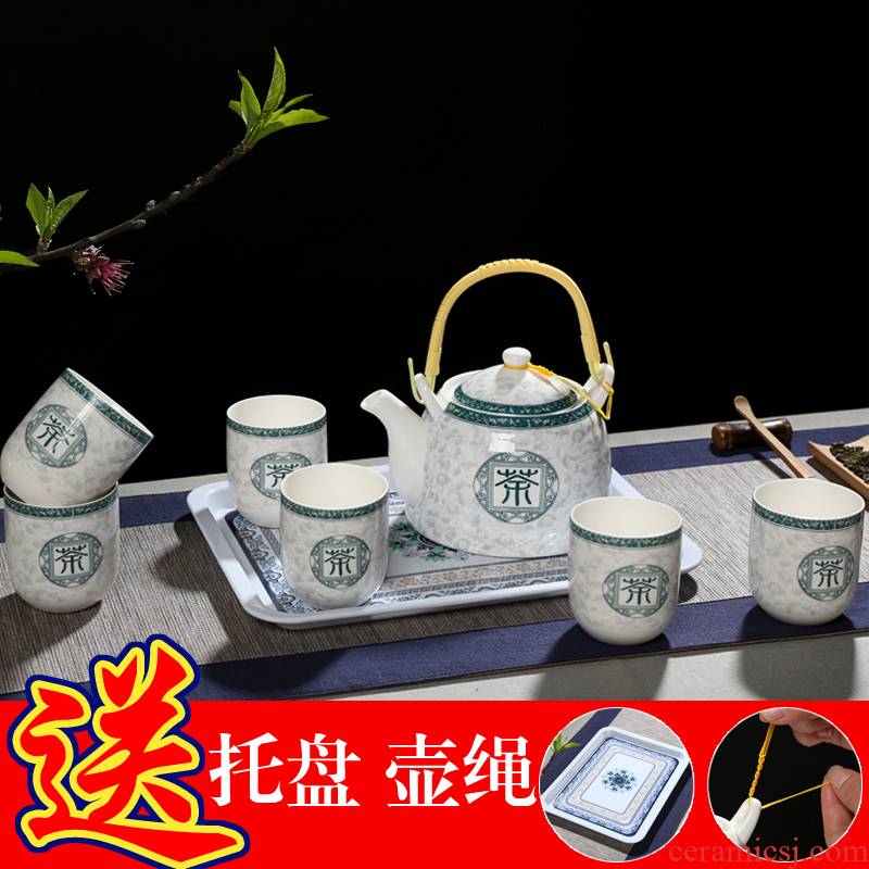 High - temperature High - capacity teapot tea set girder pot of tea of a complete set of jingdezhen blue and white porcelain teapot teacup household