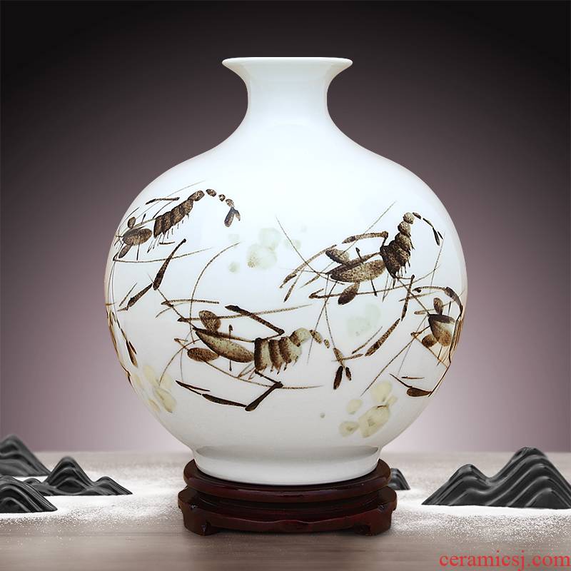 To ceramics pure hand - made color ink shrimp boring pomegranate bottles of sitting room adornment is placed
