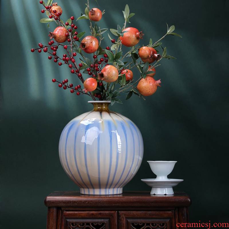 Pomegranates of blue bottle of dry flower decoration vase furnishing articles Nordic jingdezhen ceramic creative flower arranging contracted sitting room ins