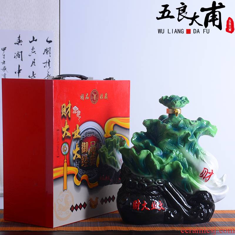 Jingdezhen ceramic bottle with gift box 10 jins creative cabbage rich liquor bottles outside home seal wine