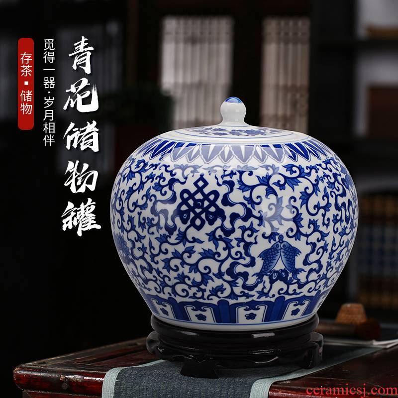 Jingdezhen ceramic modern blue and white porcelain vase caddy fixings storage tank crafts home living room set
