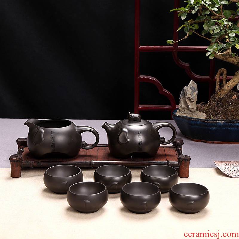 Dark purple move kung fu tea tea sets six cups of household teapot retro office contracted 6 pack