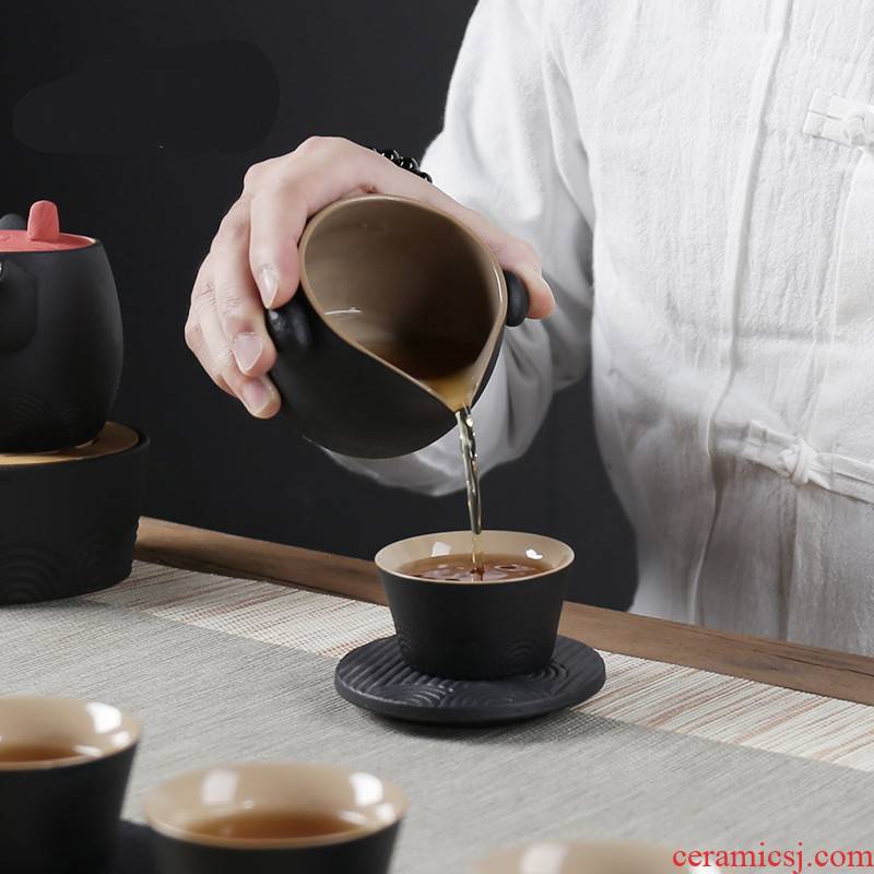 Poly real (view sample tea cup coarse pottery individual CPU master cup of black kung fu tea cups small bowl with Japanese cup mat