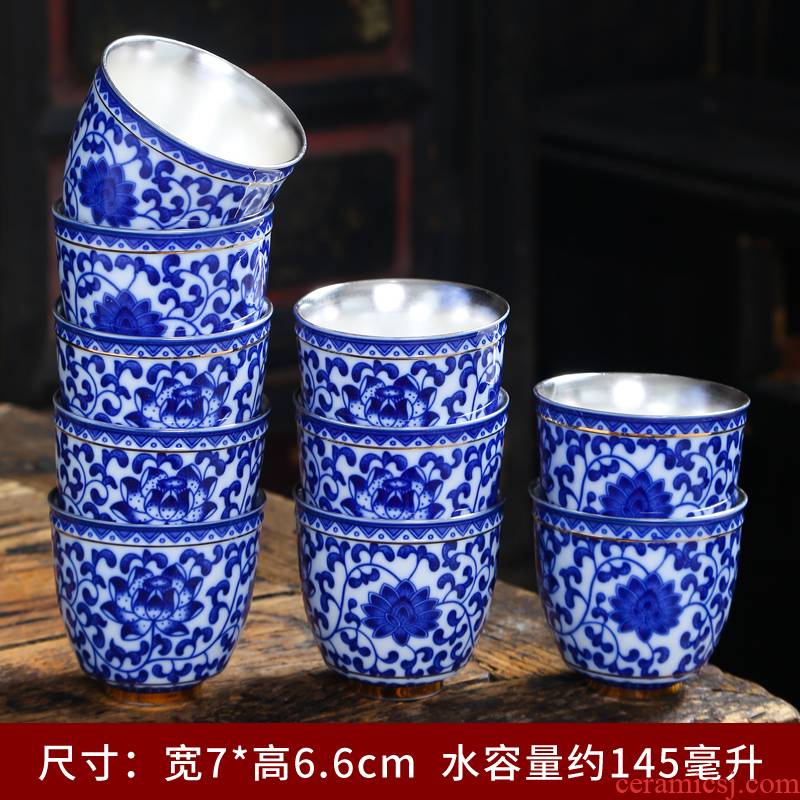 Tasted silver gilding olay manual master cup single CPU personal cup large hand - made porcelain kung fu tea bowl ceramic tea set