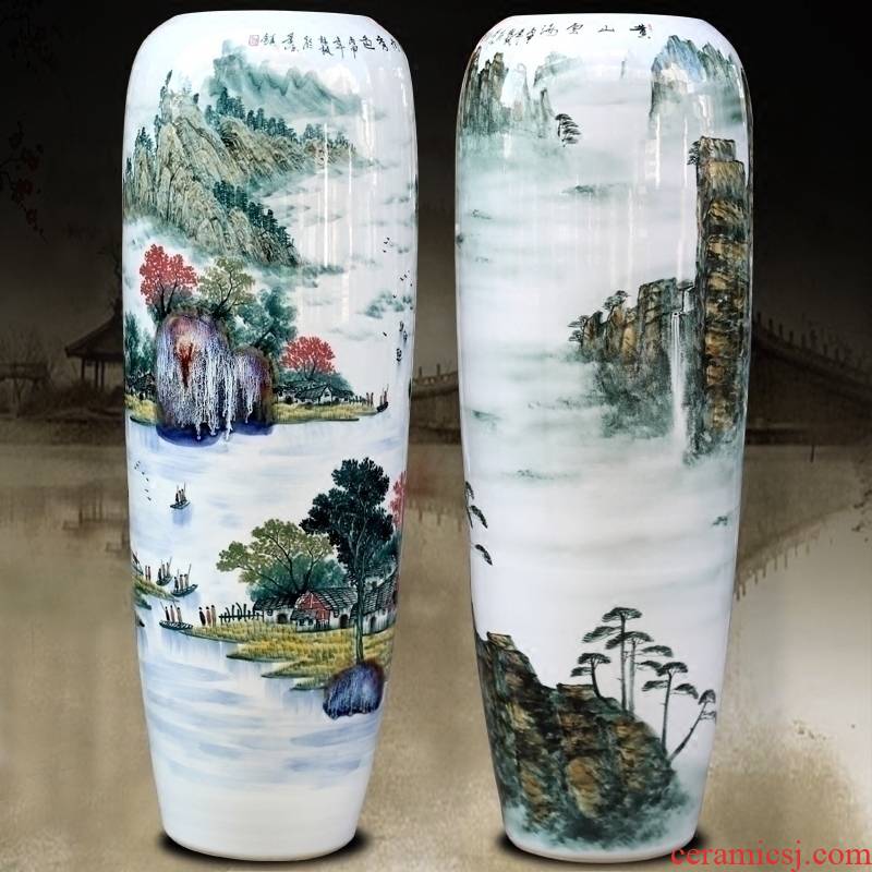 Jingdezhen ceramic landing big vase hand - made jiangnan xiuse home sitting room 90 cm high new home decoration furnishing articles