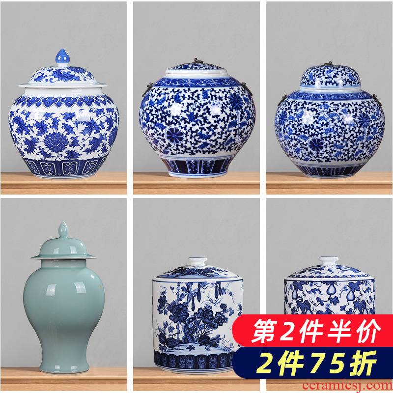 Jingdezhen porcelain ceramic general tank storage tank of blue and white porcelain porcelain jar with cover caddy fixings household adornment furnishing articles
