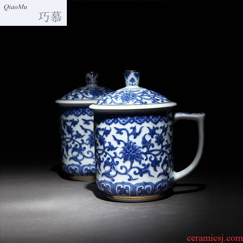 Qiao mu jingdezhen ceramic cup manual paint cup of carve patterns or designs on woodwork carved hankage office cup of green tea cup with cover