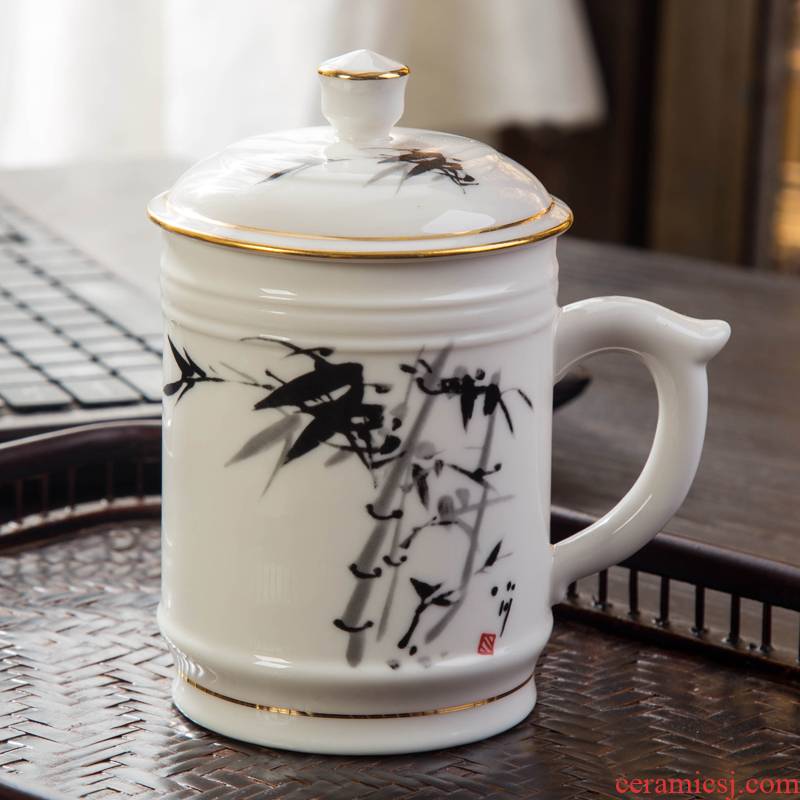 Jingdezhen ceramic office cup with cover cup meeting gift porcelain cup suit custom big bag mail tea cup