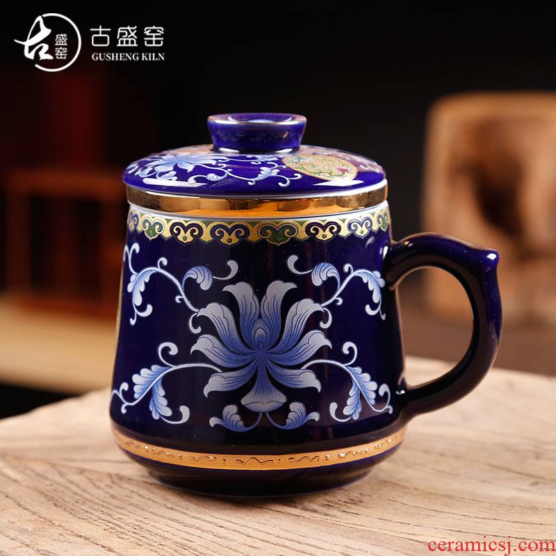 Ancient sheng up enamel see colour office glass ceramic cup three personal office tea cups with cover filter of jingdezhen