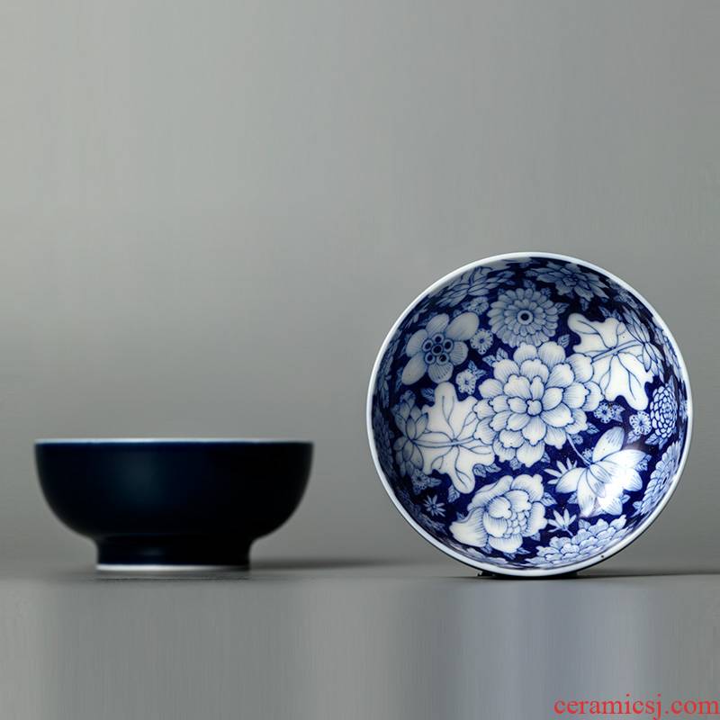 Jingdezhen ceramic tea set hand - made porcelain masters cup pure manual sample tea cup single CPU ji blue flower is kung fu tea cups