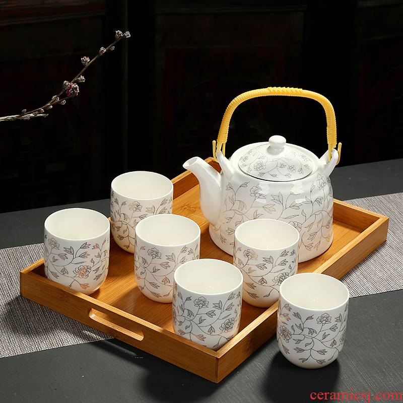 Jingdezhen girder pot of tea of a complete set of kung fu tea set large teapot teacup high - temperature household cool ceramic kettle