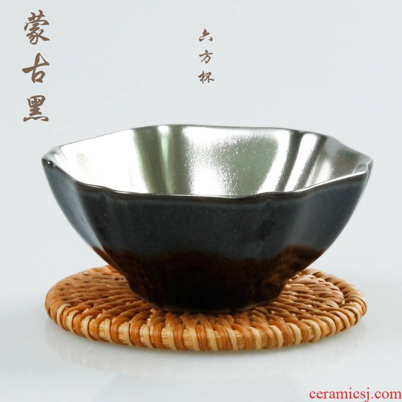 Ancient sheng tasted silver gilding ceramic up new petals Mongolia black silver bowl to build one sample tea cup cup single CPU kung fu master