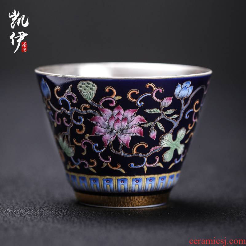 Colored enamel coppering. As 999 silver with a silver spoon in its ehrs expressions using cup tea masters cup court sample tea cup silver cup jingdezhen ceramics