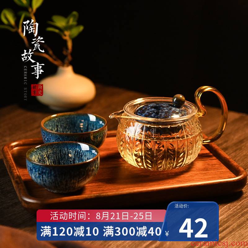 Ceramic teapot story filter glass thickening high - temperature floret teapot tea tea set