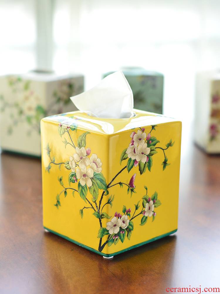 The New Chinese famille rose porcelain tissue boxes sitting room tea table dining - room table American pick a carton decoration film furnishing articles