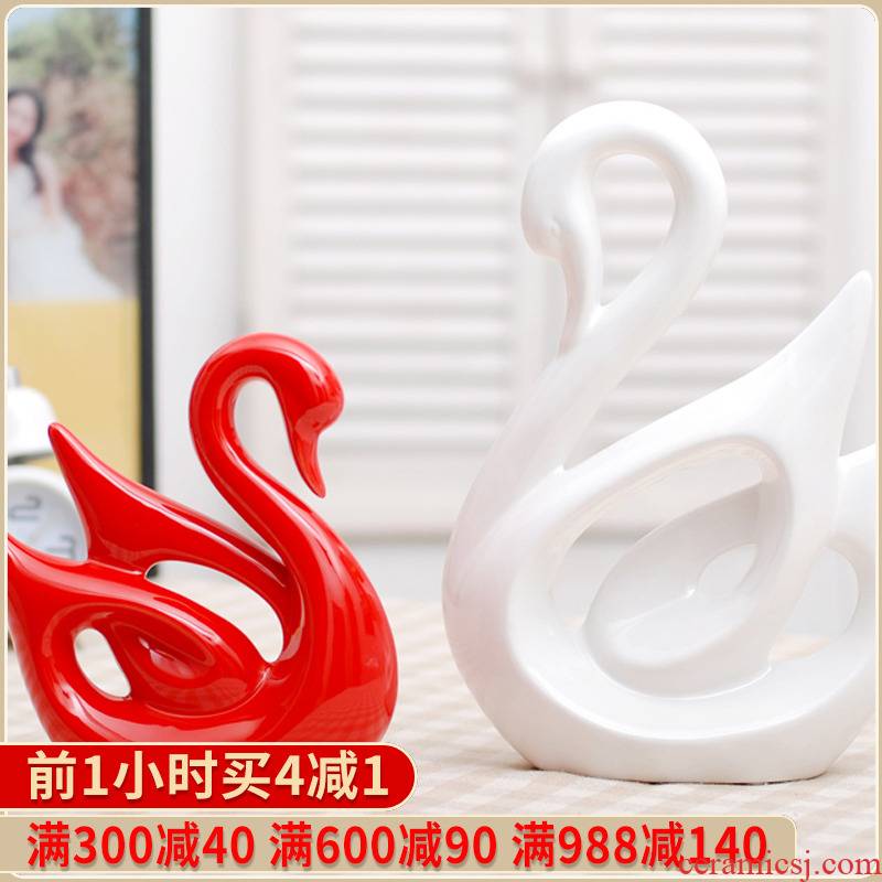 031 jingdezhen ceramics handicraft abstract swan couples furnishing articles modern decoration decoration wedding gift